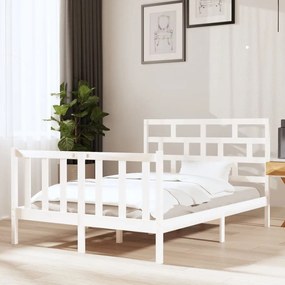 vidaXL Estrutura de cama casal 135x190 cm pinho maciço branco