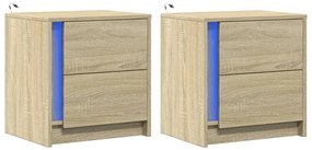 Mesas cabeceira c/ LEDs 2 pcs derivados madeira carvalho sonoma