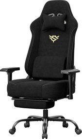 Cadeira gaming em imitação de camurça com apoio para os pés e braços 4D, até 200 kg, 72 x 72 x 125–135 cm, preta