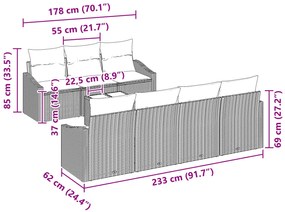Conjunto de Jantar de Jardim com Almofadas Cinzas de Rattan Poliéster