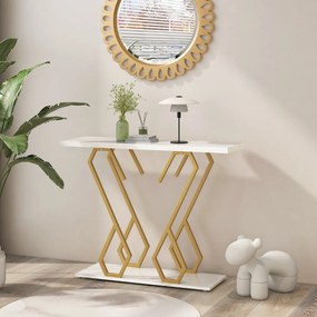 Mesa de Consola de Entrada, 100 x 30 x 79 cm, Tampo de Mármore Artificial, Branco