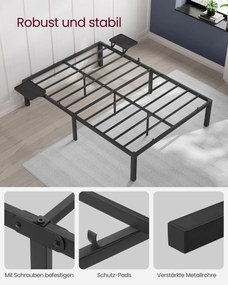 Estrutura Cama 140 x 200 cm com prateleiras metálicas para arrumação Preto 