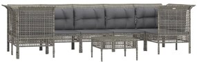 8 pcs conjunto lounge de jardim c/ almofadões vime PE cinzento