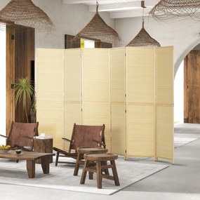 Biombo de bambu com 6 painéis, 270 x 180 cm, divisória dobrável para separar divisões - natural