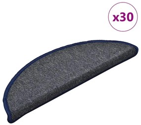 vidaXL Tapetes de escada 30 peças 56x17x3 cm cinza escuro e azul semicircular