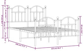 Estrutura de cama com cabeceira e pés 120x190 cm metal branco