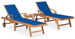 vidaXL Espreguiçadeiras com mesa e almofadão 2 pcs teca maciça