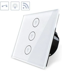 Interruptor táctil 3 botões WiFi-Voz, Painel frente branco vidro temperado