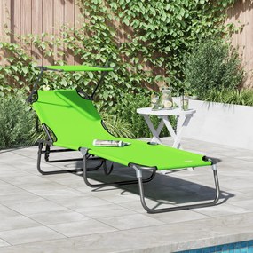 Espreguiçadeira Dobrável com Toldo Verde Tecido Oxford 600D