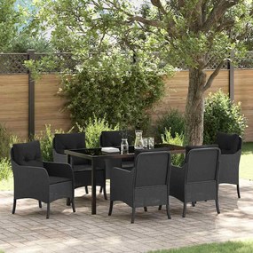 vidaXL Conjunto de Jantar para Jardim com almofada 7 pcs Preto vime PE