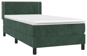 Cama com molas/colchão 90x200 cm veludo verde-escuro