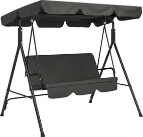 Outsunny Baloiço de Jardim de 3 Lugares com Almofada Toldo Ajustável e Estrutura de Aço para Balcão Terraço 172x110x153 cm Preto | Aosom Portugal