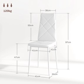 Conjunto de 2 cadeiras de sala de jantar com encosto alto, revestimento sintético e pés em aço, branco