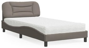 vidaXL Cama com colchão 100x200 cm tecido cinzento-acastanhado