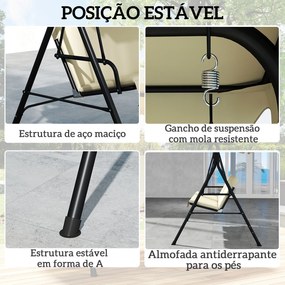 Baloiço de jardim exterior 3 lugares com suporte 172x118x153 cm bege