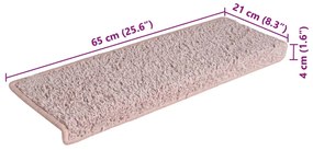 Tapete/carpete p/ degraus 15 pcs 65x21x4cm branco e cor-de-rosa