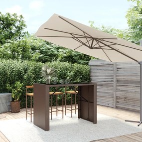 vidaXL Mesa de bar com tampo de vidro 145x80x110 cm vime PE castanho