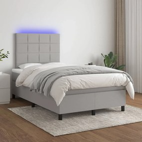 Cama box spring c/ colchão e LED 120x200 cm tecido cinza-claro