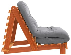 Sofá-cama futon c/ colchão madeira de pinho maciça castanho-mel