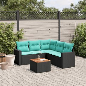 vidaXL 6 pcs conjunto de sofás p/ jardim c/ almofadões vime PE preto