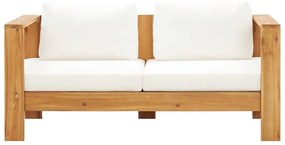 Sofá de jardim c/ almofadão 140 cm acácia maciça branco creme