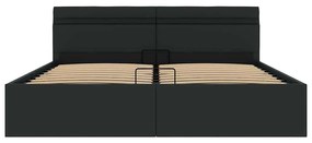 Cama hidráulica LED c/ arrumação 160x200cm couro artifi. preto