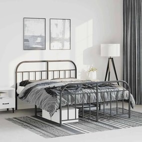 Estrutura de cama com cabeceira e pés 135x190 cm metal preto