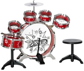 AIYAPLAY Bateria Infantil com Banco Bateria para Crianças acima de 3 Anos com Pedal e Baqueta Desenho de Estrelas 65x22x57 cm Vermelho | Aosom Portugal