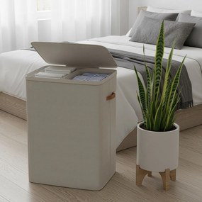 Cesto da roupa suja, 170 L com 2 compartimentos 56 x 40 x 75 cm bege cappuccino