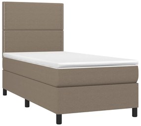 Cama box spring + colchão/LED 90x200cm tecido cinza-acastanhado