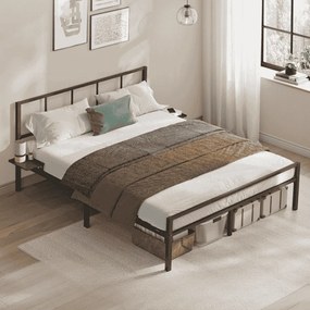 Estrutura de cama de casal 140 x 200 cm (COLCHÃO NÃO INCLUIDO) em metal com prateleiras de arrumação Preto