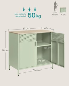 Armário de arrumação cozinha, sala, escritório em aço 40 x 80 x 76 cm verde-louro e tom de carvalho natural