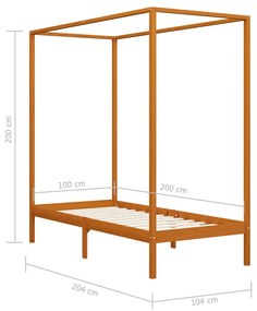 Estrutura de cama com toldo 100x200cm pinho maciço castanho mel