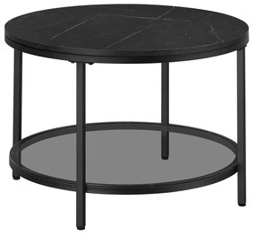 Mesa de centro redonda 65 x 46 cm (Ø x H) de 2 níveis com aspeto de mármore preto