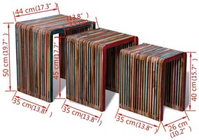 Conjunto de mesas de encastrar 3 pcs teca reciclada colorida