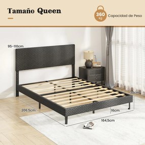 Estrutura de cama 160 x 200 cm com plataforma estofada (COLCHÃO NÃO INCLUIDO), cabeceira Chevron ajustável em altura e base de ripas de madeira incluí