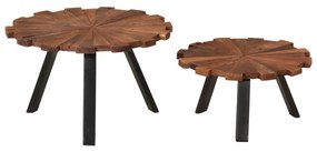 Mesas de centro 2 pcs cm madeira recuperada maciça e ferro