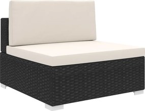 vidaXL Assento de centro seccional c/ almofadões 1 pc vime PE preto