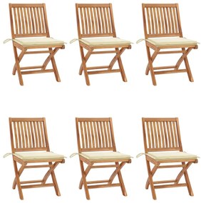 vidaXL Cadeiras de jardim dobráveis c/ almofadões 6 pcs teca maciça