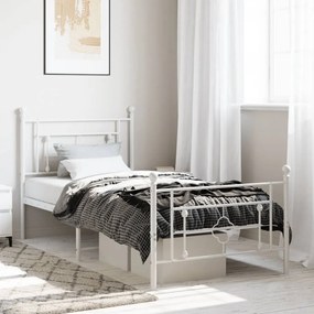 vidaXL Estrutura de cama com cabeceira e pés 90x190 cm metal branco