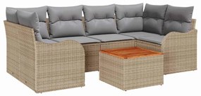 Conjunto de Sofá de Jardim 7 pcs Bege, branco Grande