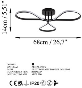 Candeeiro de Teto Damla – Preto – 68x14x68 cm