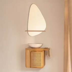 Conjunto De Móveis De Banheiro Suspensos Em Madeira De Teca Georgy Madeira De Teca & Cimento Redondo Branco Ø40 Cm Zavion & Irregular - Sklum