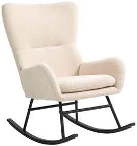 HOMCOM Cadeira de Balanço Cadeira de Balanço com Assento de 10 cm de Espessura Pés Curvos em Aço Bege e Preto | Aosom Portugal