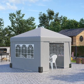 Tenda de jardim dobrável 3 x 3 x 2,75 m com proteção UV 30+ com janelas + paredes laterais + saco de transporte cinzento