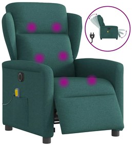 vidaXL Poltrona reclinável de massagens elétrica tecido verde-escuro