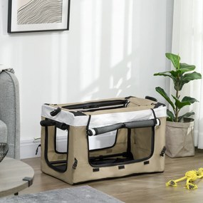 Carrinho para Animais de Estimação Carrinho para Cães Dobrável com Compartimento Desmontável 4 Portas 81x58x97,5 cm Cáqui