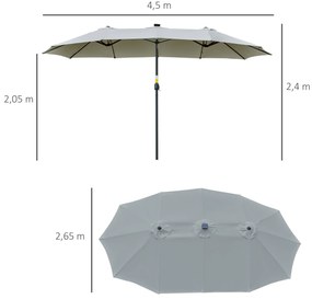 Chapéu de Sol Duplo de Jardim com 48 Luzes LED Solar 450x265x240cm Cha
