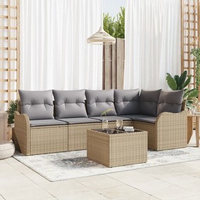 Conjunto de Sofá de Jardim com Almofadas vidaXL 6 Peças Preto em Vime,