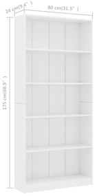 Estante com 5 prateleiras 80x24x175 cm contraplacado branco